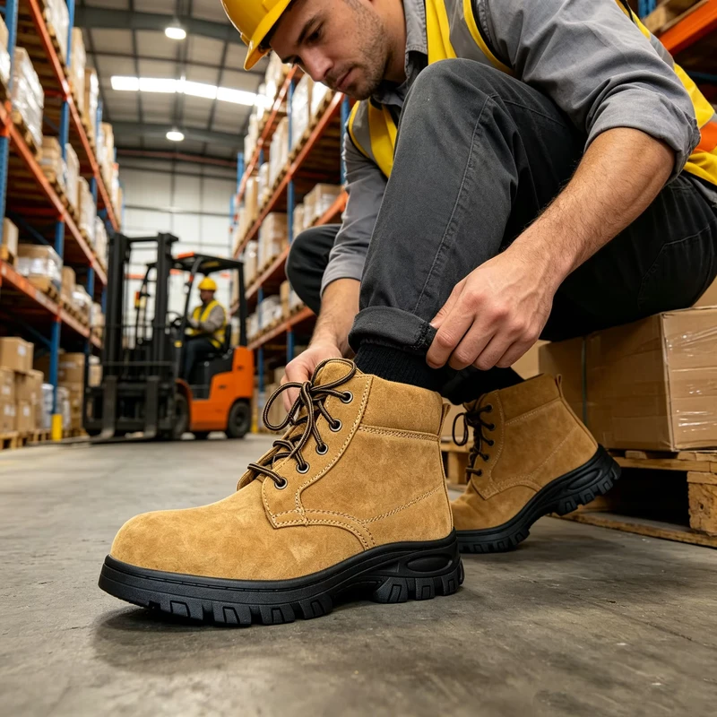 SOLID STONE CE Tan Suede Safety Shoes Anti-Slip Steel Toe Anti-Puncture Wear-Resistant Work Footwear for Bulk Order