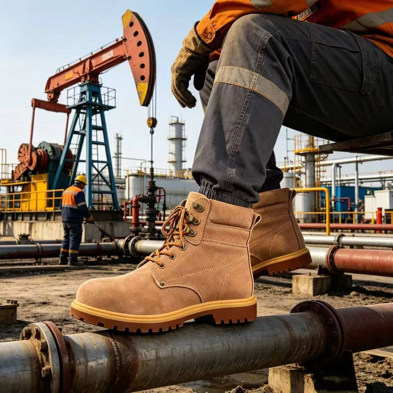 SOLID STONE Construction Safety Shoes Nubuck Anti Slip Anti smashing Wear resistant Footwear for Outdoor Workers & Field Crews