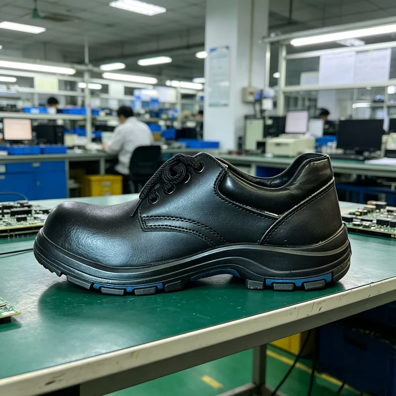 SOLID STONE ESD Safety Work Shoes Anti Slip Waterproof Breathable Anti Static Anti Odor Steel Toe Genuine Leather Upper Factory