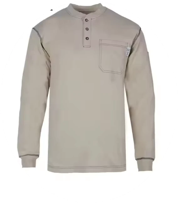 Safety Fire Proof Long Sleeve Factory Supply 100% Cotton Knit Crew Neck Fire Resistant FR Henley Shirt