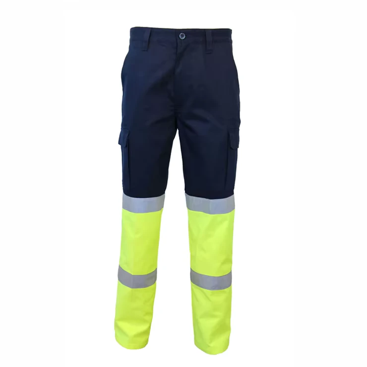 Safety Hi Vis Poly Cotton Work Trousers Multi pockets Reflective Cargo Work Pants for Men