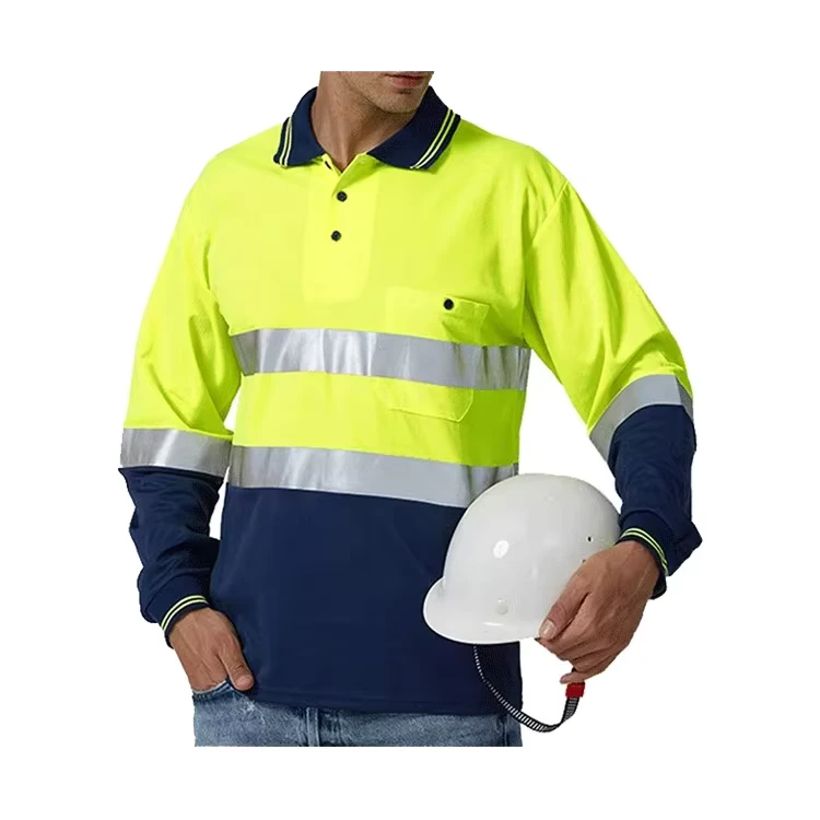 Safety High Visibility Work Polo T Shirt with Reflective Strips Work Pants Roadway Hi Vis Shirt Fire Retardant Shirt