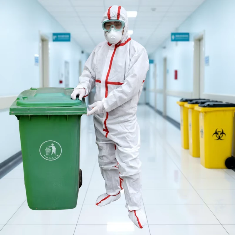 Safety Microporous Coverall With Red Heated Tape for Cleanroom