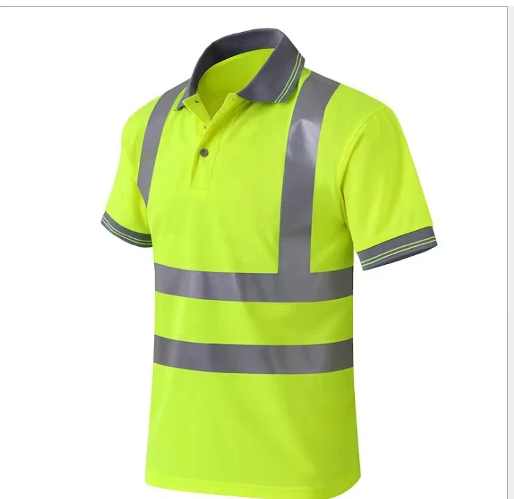 Safety Reflective Breathable Summer High Quality Color Contrast Security Green Hi Vis Polo Shirts Short Sleeve Plain Blank