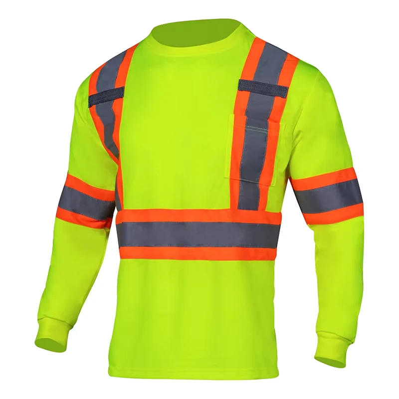 Safety Reflective High Visibility Long Sleeve Shirts ANSI Class 3 Hi Vis Construction Work T Shirts for Men