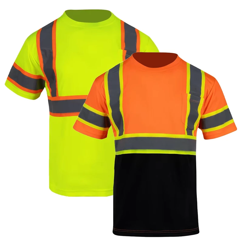 Safety Reflective High Visibility Workwear for Men Ansi Class 3 Hi Vis Construction Work T Shirts Short Sleeve Quick Dry