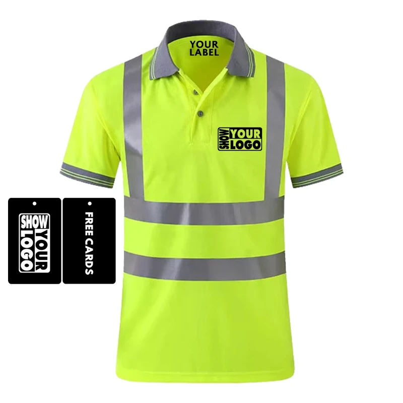 Safety Reflective Shirt Color Contrast Security Safety Green Hi Vis Polo Shirts Short Sleeve Custom Your logo Print