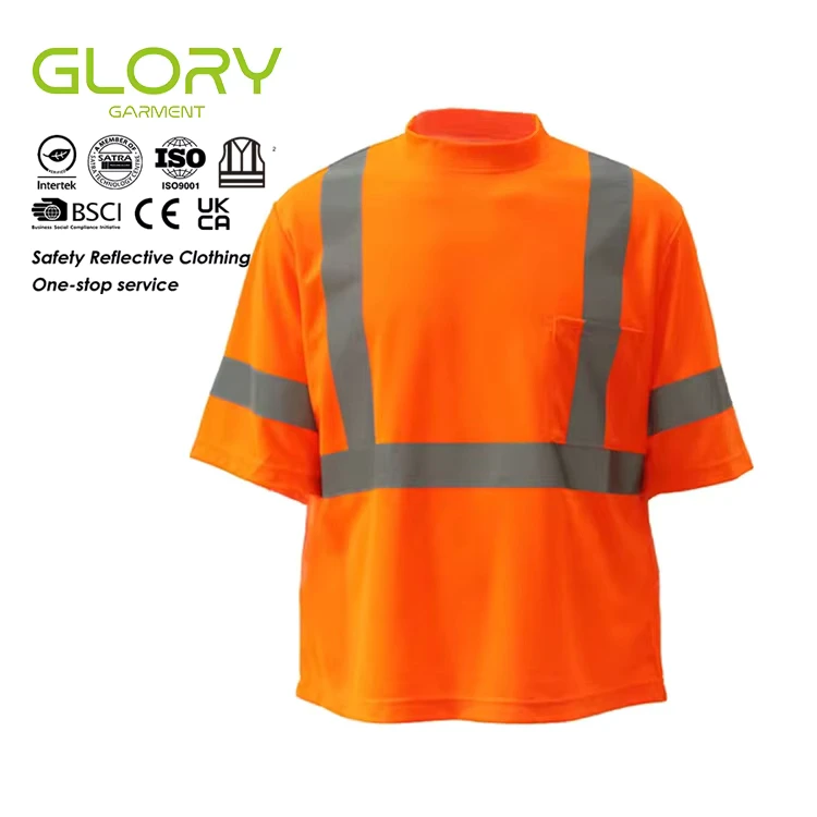 Safety Shirt Short Sleeve High Visibility Reflective Breathable T Shirt for Work Warehouse Construction