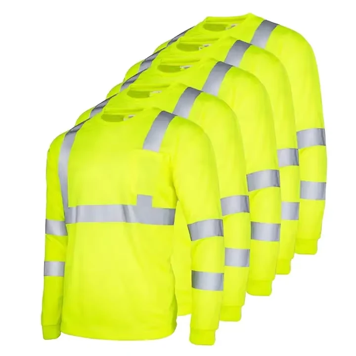 Safety Shirt Work Wear Fluorescent Yellow Construction Engineer Safety Long Sleeve Hi Vis Shirts