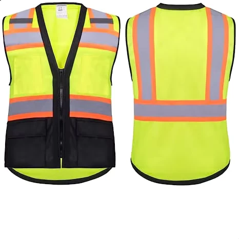 Safety-Vest-Reflective-with-Pockets-and-Zipper-High-Visibility-ANSI-Class-2-Vest-Hi-Vis-Yellow-Vest-With-Black-Bottom