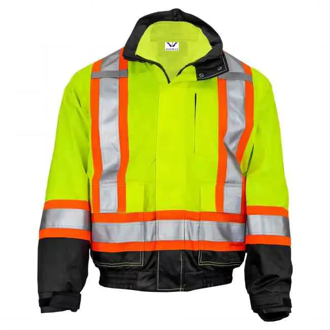 Safety-Wear-Hi-Vis-High-Visibility-Workwear-Reflective-Waterproof-Warm-Polyester-Bomber-Jacket-Men