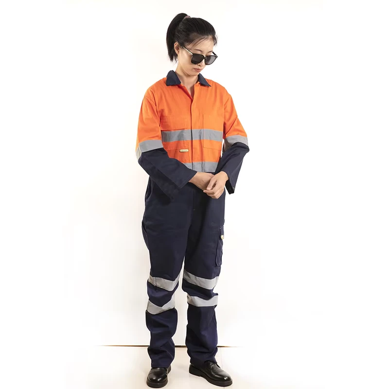 Safety Working Coveralls Overall for Men With Reflective Tape Breathable Cotton Work Wear Uniform