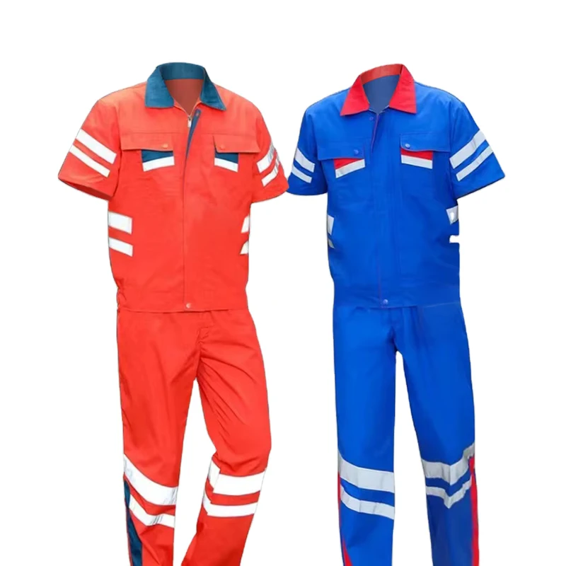 Safety Workwear Set with Hi Vis Reflective Strips for Construction Sites Summer Safety Protective Work Clothes
