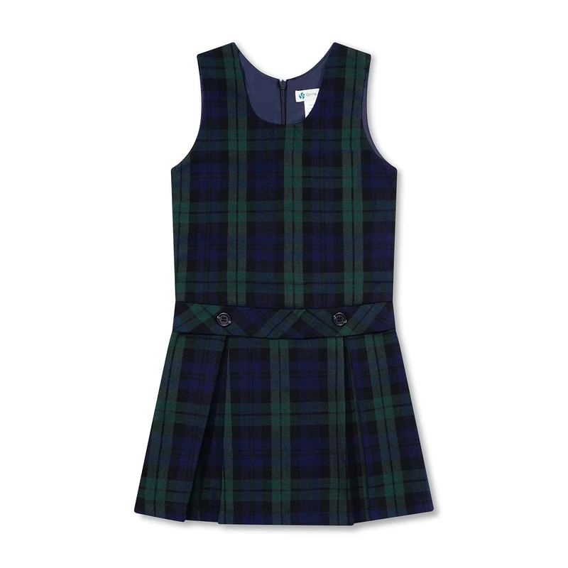 School Badge Customize School Clothing Factory School Uniforms Sleeveless Pinafore for Kids Girls Uniform Jumper Dresses