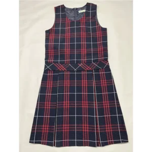 School Uniform Frock Red Checkered Pleated Pinafore Jumper Dress