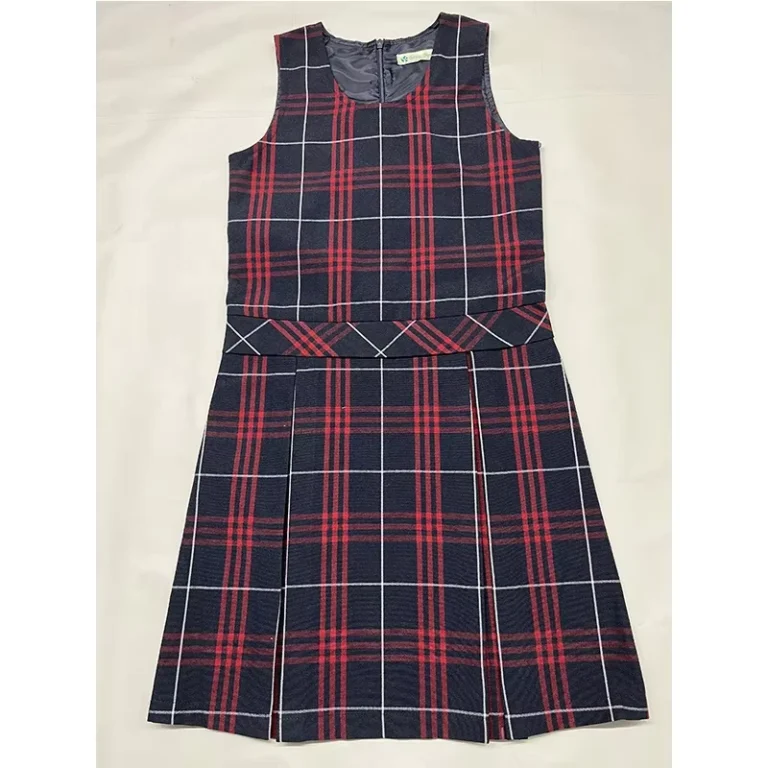 School-Uniform-Frock-Red-Checkered-Pleated-Pinafore-Jumper-Dress