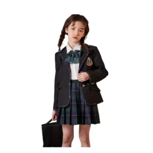 School Uniform Kindergarten Primary School Uniforms Kids Fall Pleated Skirts Pinafore School Dress Uniforms Cotton