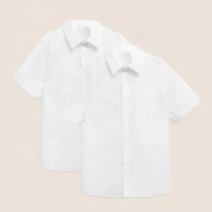 School Uniform Secondary Students Shirts Customized Design White Unisex Short Sleeve Shirt