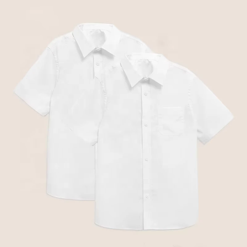School Uniform Secondary Students Shirts Customized Design White Unisex Short Sleeve Shirt