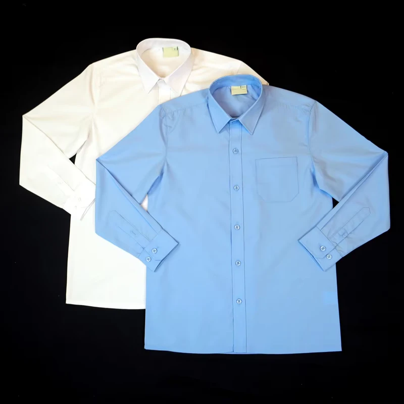 School Uniform Set with White and Blue Long Sleeve Shirts and School Pants