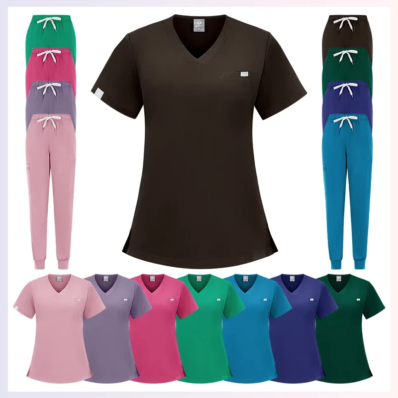 Scrub Sets Fashionable Nursing 2 Piece Doctor Custom Logo Hospital Medical Elasticity Uniforms Nurse Scrub Jogger Sets