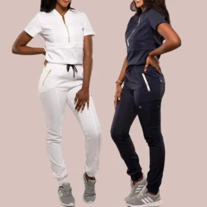 Scrubs Uniforms Sets Custom logo Nurse Jogger Stretch Women Black White Fashion Nursing Scrubs Uniforms Sets