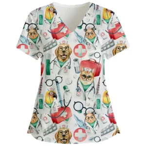 Scrubs Uniforms Sets for Women Medical Scrubs Set Hospital Uniform Printed Nursing Scrubs Waterproof Medical Uniforms Set Top