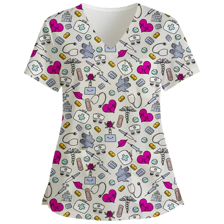Scrubs Uniforms Sets for Women Medical Scrubs Set for Women Printed Flower Hospital Uniform Nursing Scrubs Medical Uniforms Set