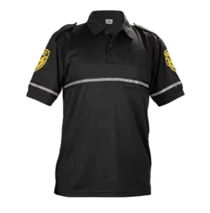 Security Guard Summer Polo Shirt with Reflective Stripes Zipper Pocket Bike Patrol Badge Patch for Use in Brighter Weather