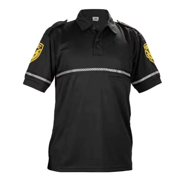 Security-Guard-Summer-Polo-Shirt-with-Reflective-Stripes-Zipper-Pocket-Bike-Patrol-Badge-Patch-for-Use-in-Brighter-Weather