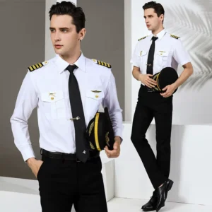 Security Guard Uniforms Mens White Airline Pilot Shirts 7XL Flight Clothes Aviator Clothing Work Shirt