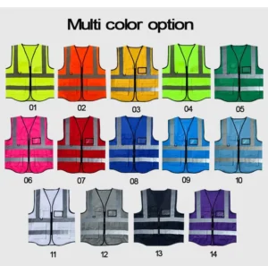 Security High Visibility Reflective Vest LED Flash Waterproof Nylon Polyester Fabric Front Zipper