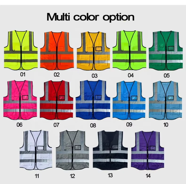 Security High Visibility Reflective Vest LED Flash Waterproof Nylon Polyester Fabric Front Zipper