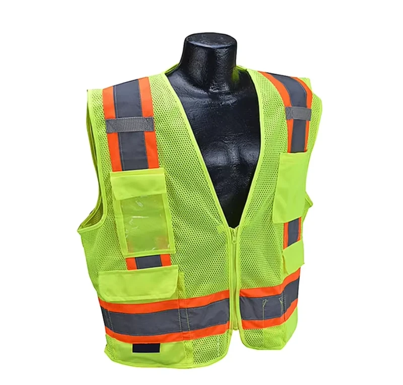 Security Safety Vest With Zipper High Visibility Reflective Vest Road Construction Security Jacket Safety Vest With Pocket