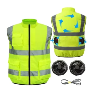Security Safety Vest with Cooling Fan Hi Vis Jacket Hi Vis Summer 16000mAh Battery Air Conditioned Reflective Jacket