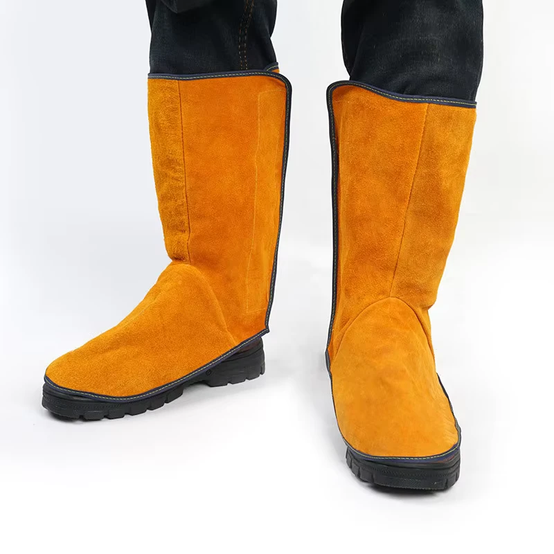 Self adhesive Cowhide Welder's Foot Cover Protects Against Wear resistant Heat Insulation and Fire Splash