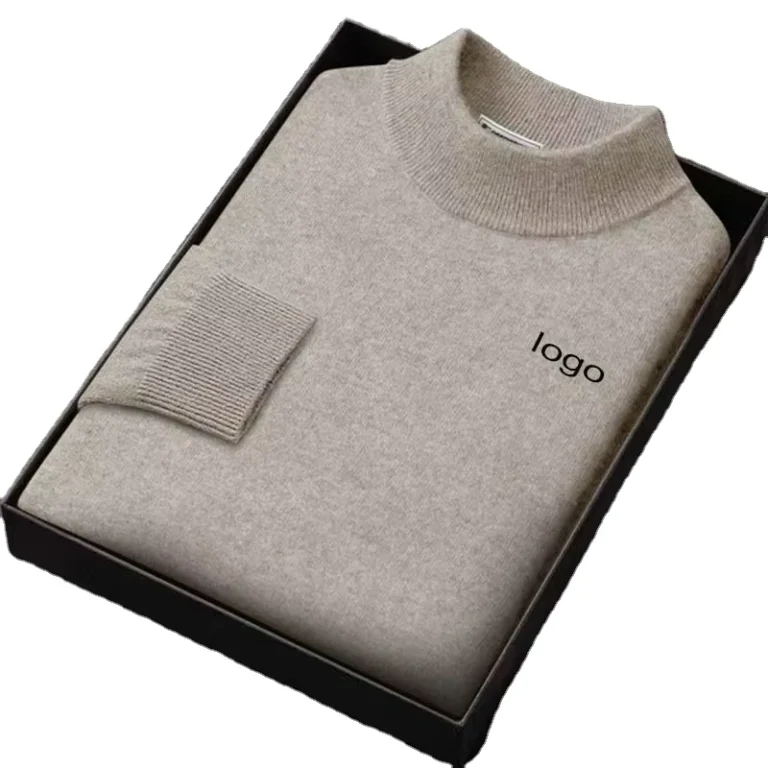 Semi-Tall-Collar-100-Pure-Wool-Casual-Pullover-Sweater-Plus-Size