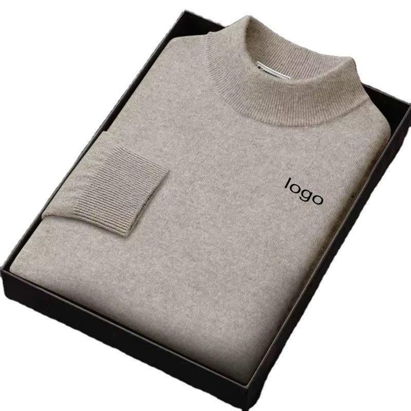 Semi-Tall Collar 100% Pure Wool Casual Pullover Sweater Plus Size