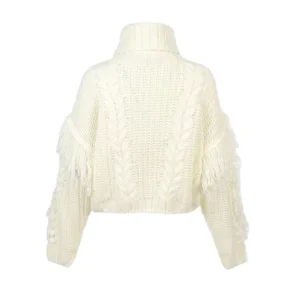 Sense of Design Custom Thick Turtleneck With Fringe Sweater for Women