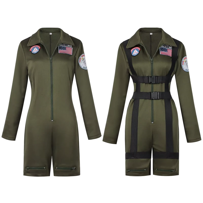 Sexy Female Pilot Costume Jumpsuit for Women Halloween Party Role Play Flight Uniform Carnival Outfit Dress
