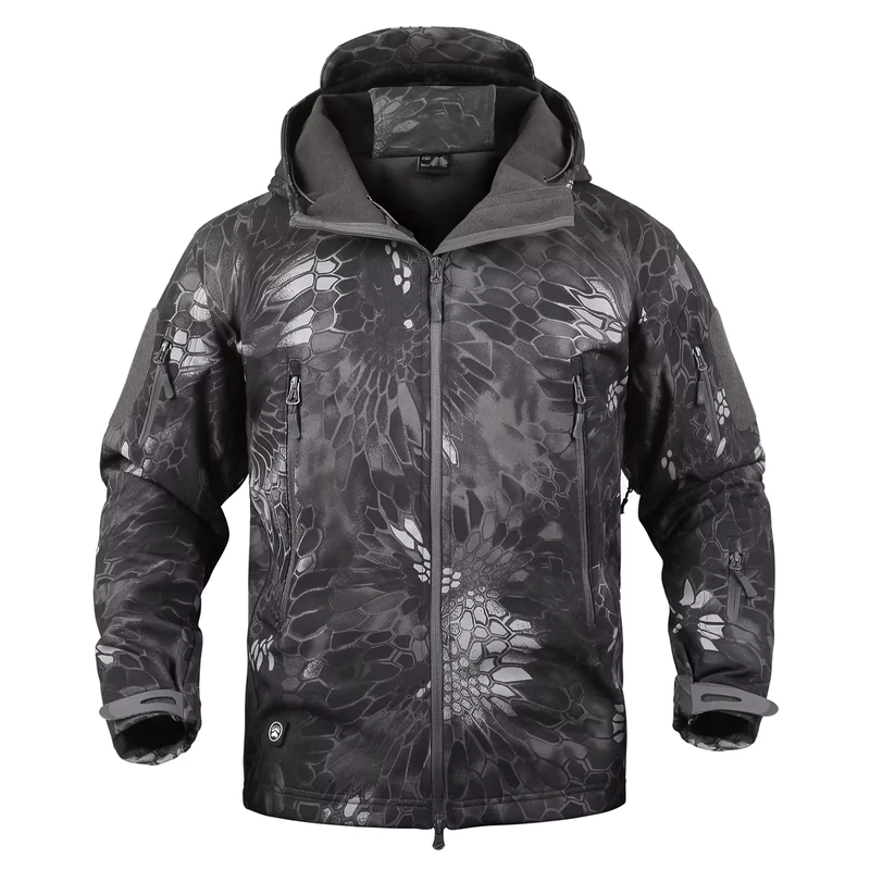 Shark Skin Soft Shell Hooded Bomber Jacket Winter Streetwear Windproof Warm Outdoor Mountaineering Unisex