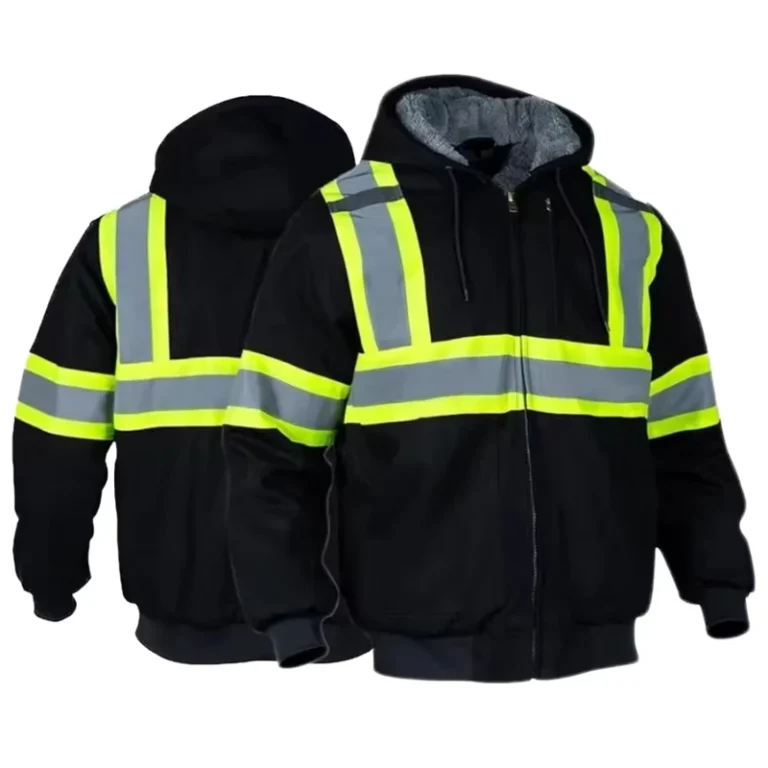 Sherpa-Lined-Fluorescent-Yellow-Class-3-Hi-Vis-Waterproof-Safety-Jackets-Customized-Logo-Multiple-Pockets-for-Winter-Road-Use