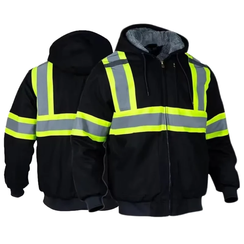 Sherpa Lined Fluorescent Yellow Class 3 Hi Vis Waterproof Safety Jackets Customized Logo Multiple Pockets for Winter Road Use