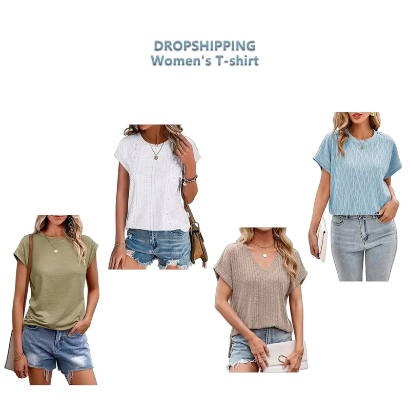 Shopify Dropshipping Women's T Shirt Clothing Sourcing Fulfillment White Labeling Knitted Shirt Dropshipping Agent