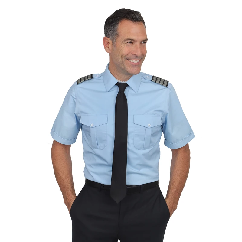Short Sleeve Blue Airline Uniforms Pilot Shirts Men With Logos Classic White pilot Uniform Shirt