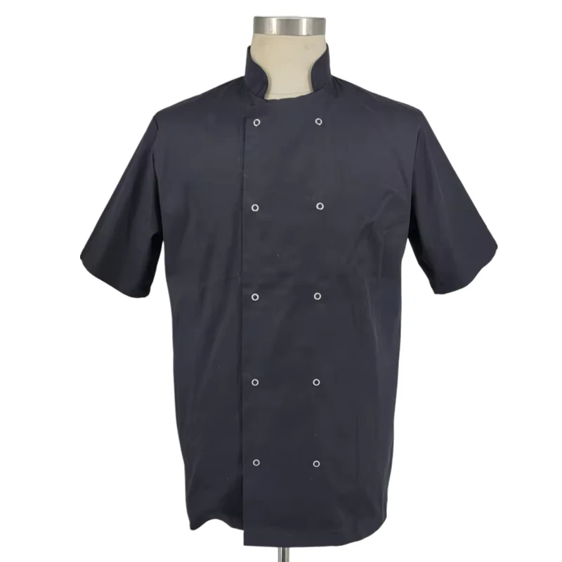 Short Sleeve Double Breasted Chef Apron 100% Polyester Cotton Unisex