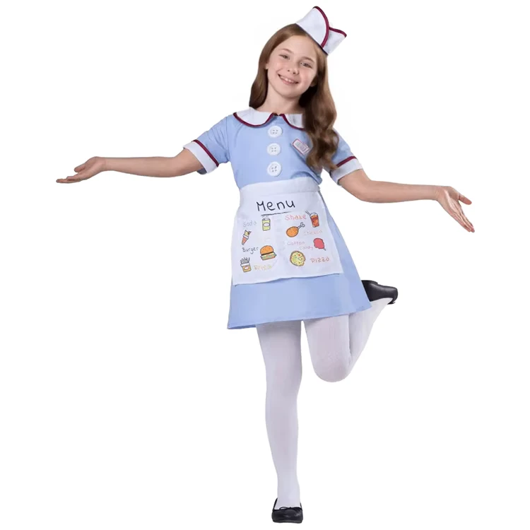Short-Sleeve Dress Kids Diner Waitress Costume