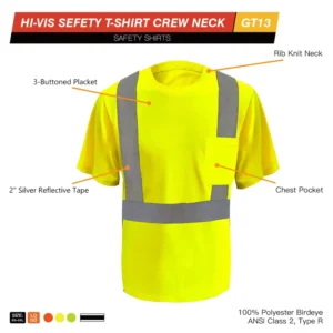 Short Sleeve Hi Vis Breathable Construction Security Safety T Shirt with Segmented Reflective Tape
