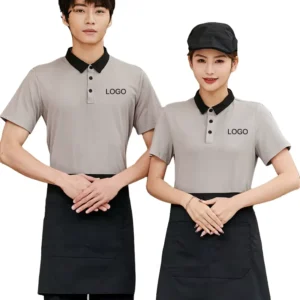 Short Sleeve Lapel Polo Shirt for Restaurant Waiter Hotel Pool Staff Uniform