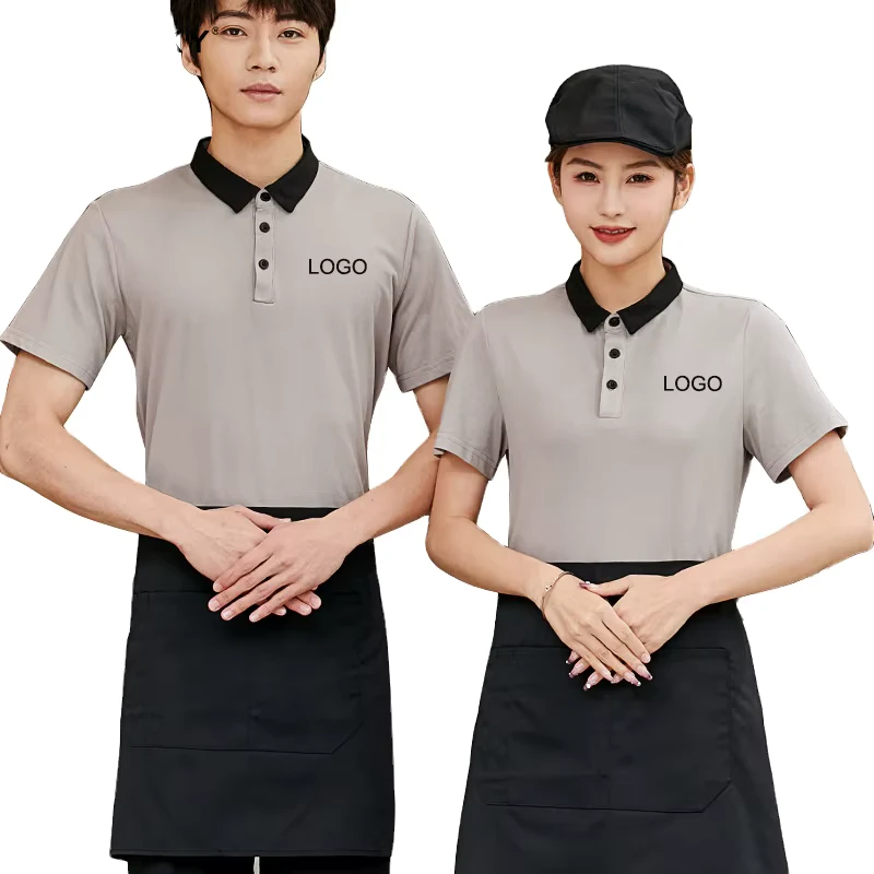 Short Sleeve Lapel Polo Shirt for Restaurant Waiter Hotel Pool Staff Uniform
